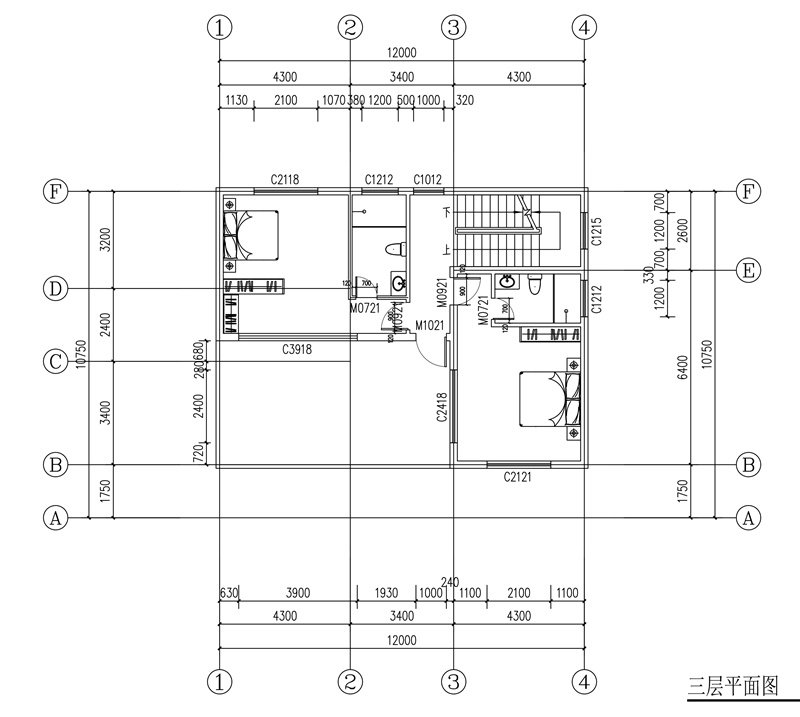 110平方农村三层中式别墅设计平面图