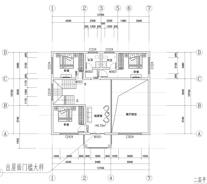 农村140平三层别墅设计平面图