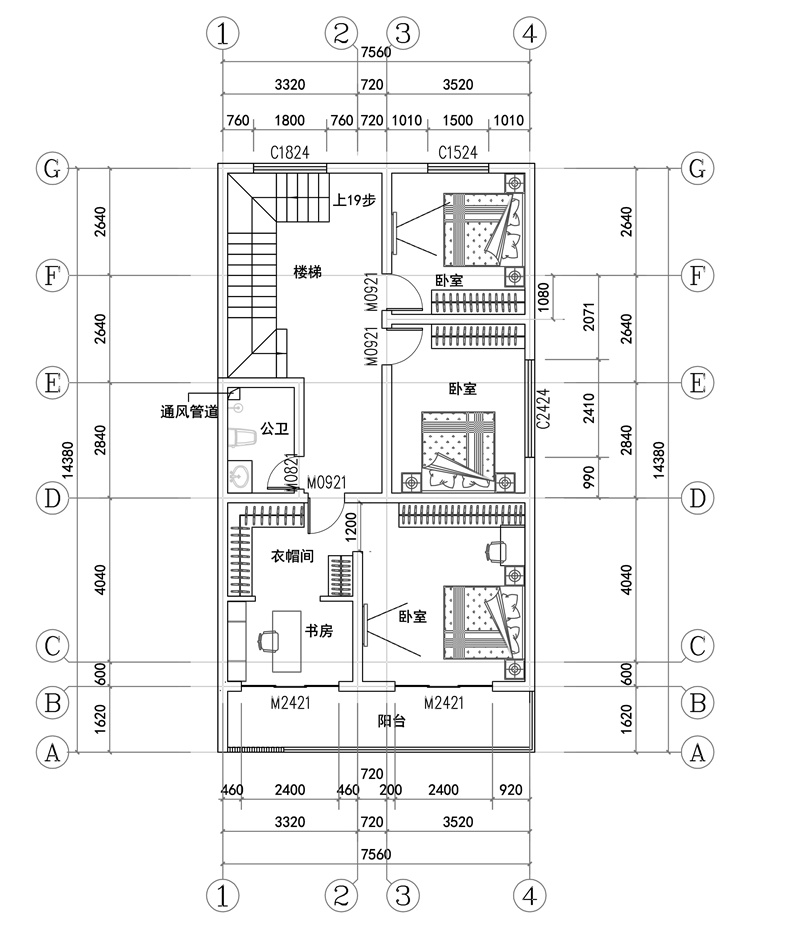 100平农村四层自建别墅设计平面图