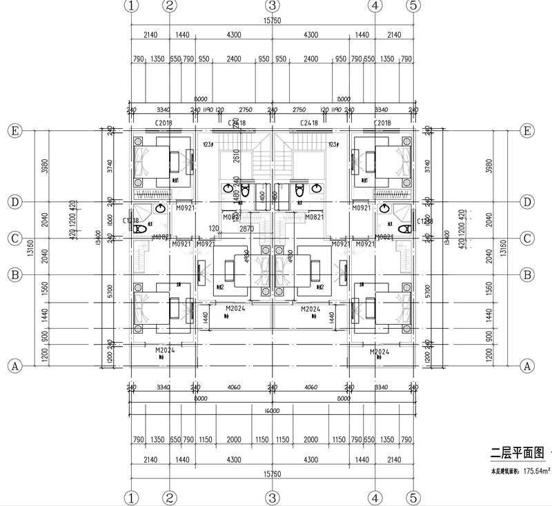 农村两层中式双拼别墅设计平面图