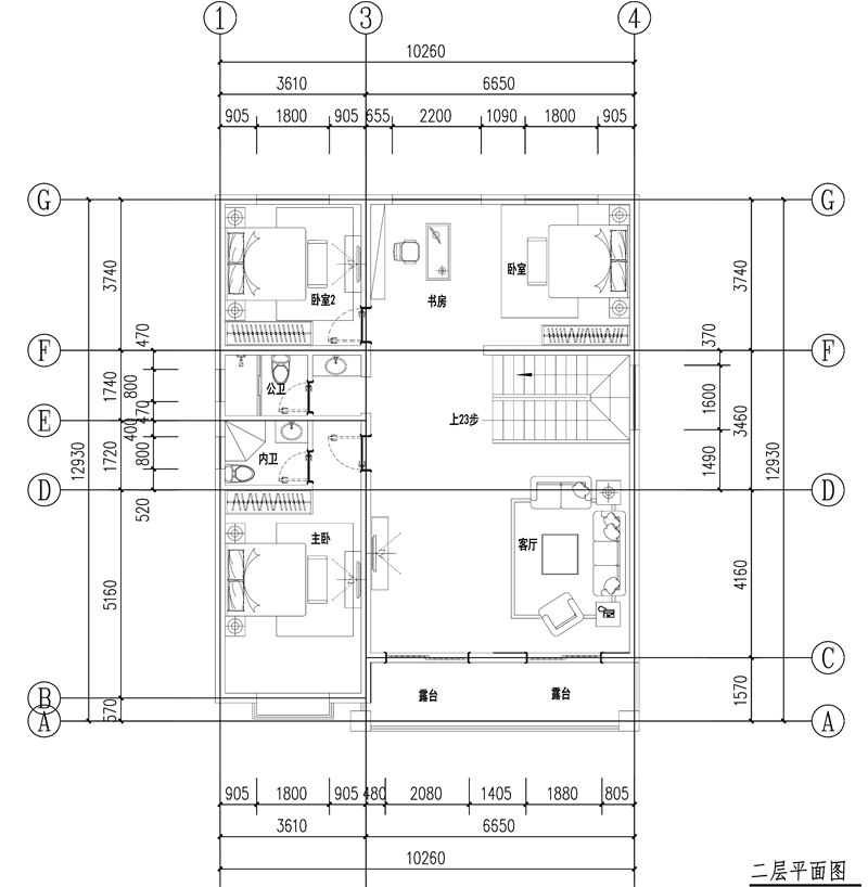 农村130平方两层现代别墅设计平面图