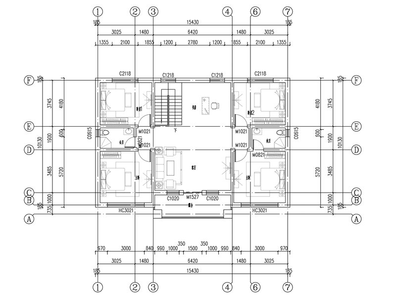 开间15米自建房设计平面图