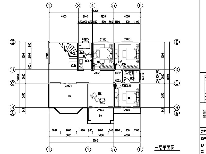 开间14米进深11米三层别墅设计平面图