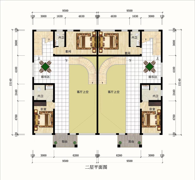 三层双拼别墅设计效果图平面图