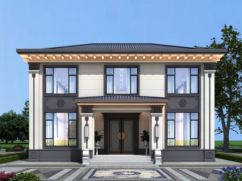 农村二层新中式自建房别墅设计，带楼顶阁楼设计，外观轻奢风！