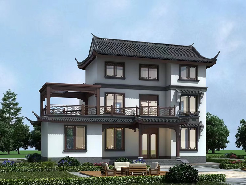 开间15米进深10.5米三层新中式别墅自建房设计，带二三楼大露台设计！