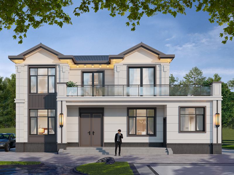 开间15米，进深7.1米，农村自建二层新中式风格别墅设计，带二楼大露台设计！