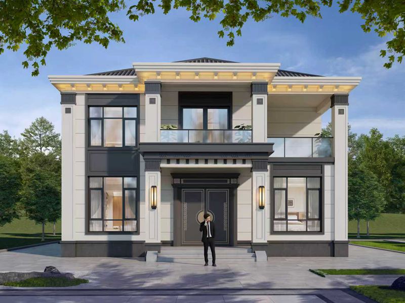 开间11.8米，进深11.7米，农村自建二层中式风格自建别墅设计，带二楼大露台设计！